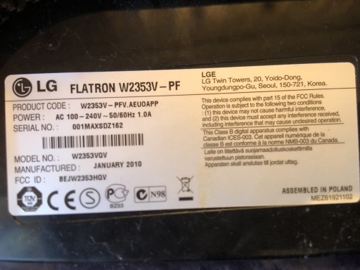 Zdjęcie oferty: Monitor LG FLATRON W2353V