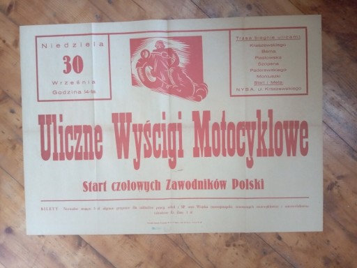 Zdjęcie oferty: Plakat 1951 Nysa Uliczne Wyścigi Motocyklowe
