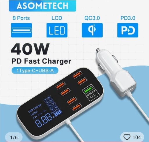 Zdjęcie oferty: ASOMETECH ŁADOWARKA SAMOCHODOWA QC 3.0 PD 3.0. 