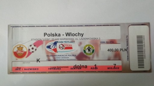 Zdjęcie oferty: Bilet Polska - Włochy 2003 r.
