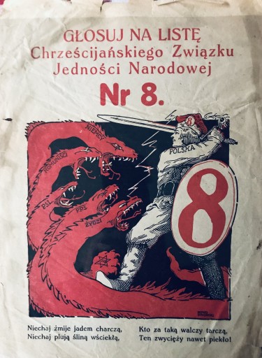 Zdjęcie oferty: Ulotka plakat wyborczy ChZJN lista nr 8 1922 II RP
