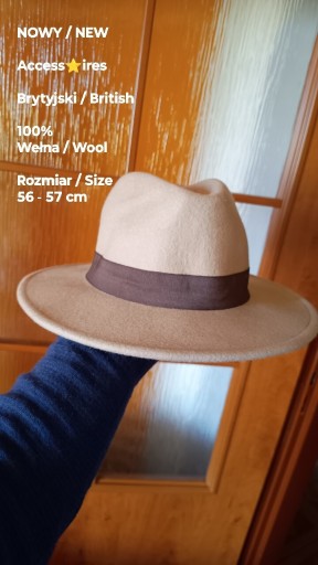 Zdjęcie oferty: NOWY Damski elegancki kapelusz, 100% Wełna, 56-57