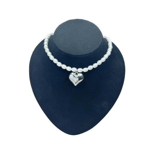 Zdjęcie oferty: Nowy naszyjnik łańcuszek perły ze srebrnym sercem