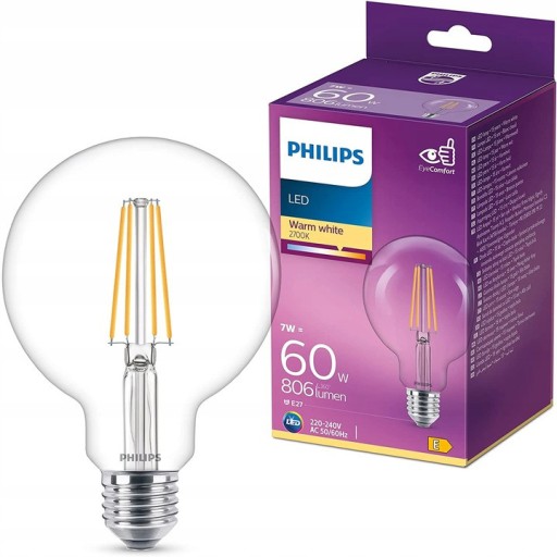 Zdjęcie oferty: ŻARÓWKA PHILIPS E27 LED GLOBE 7W=60W 2700K CIEPŁA