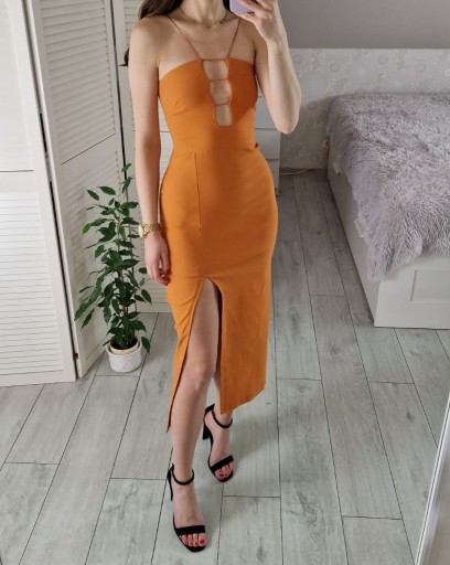 Zdjęcie oferty: Vesper pomarańczowa sukienka midi z rozcięciem S