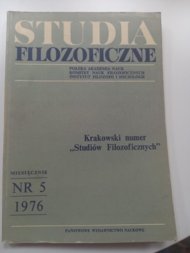 Zdjęcie oferty: STUDIA FILOZOFICZNE KRAKOWSKI NUMER NR 5 1976