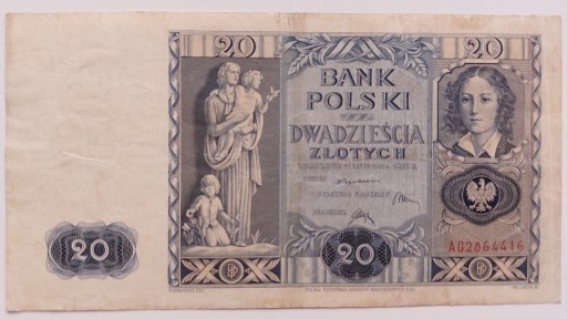 Zdjęcie oferty: Banknot 20 Złotych 1936 ser. AD