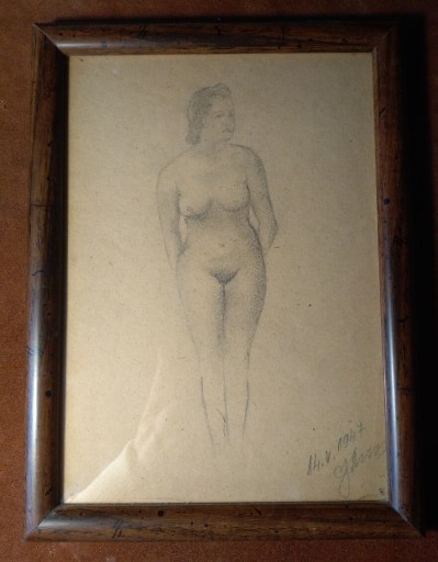 Zdjęcie oferty: Stary akt w kobiecy w ramie ołówek sygnowany 1947