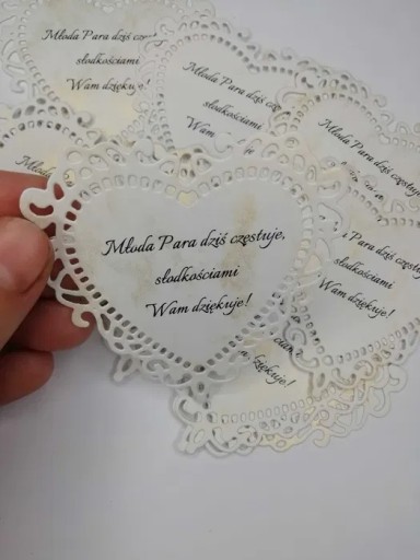 Zdjęcie oferty: Bileciki karteczki etykiety na kołacz weselny ażur