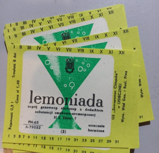 Zdjęcie oferty: Lemoniada GS Osieczna etykiety na butelki PRL