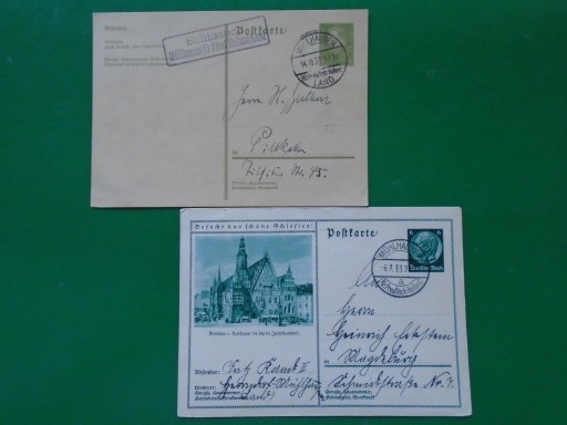 Zdjęcie oferty: 2 pocztówki wysłane z Młynary 1932 r. 1933 r. 