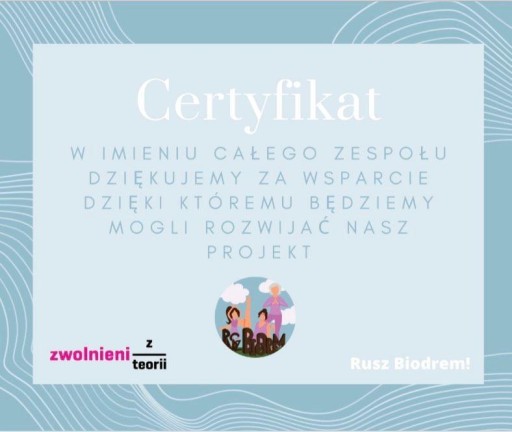 Zdjęcie oferty: imienny CERTYFIKAT- wsparcia Rusz Biodrem!