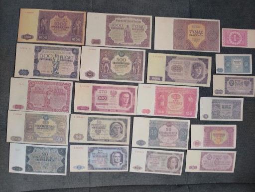 Zdjęcie oferty: zestaw 21 sztuk banknotów 1946-47-48   super stany