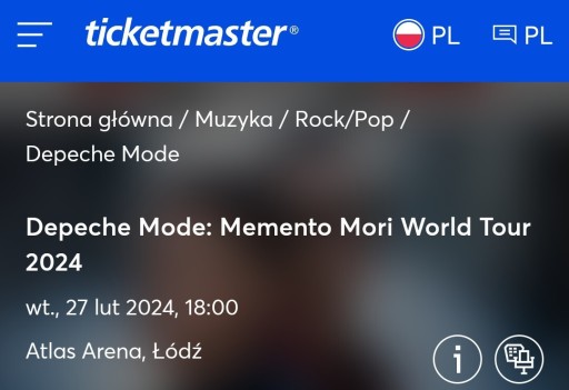 Zdjęcie oferty: Bilet na koncert Depeche mode płyta Łódź 27.02.24