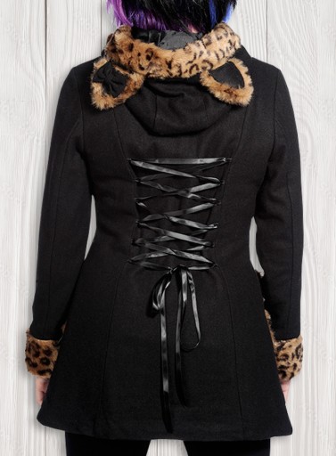 Zdjęcie oferty: płaszcz Kotek panterka czarny z uszami kawaii XL