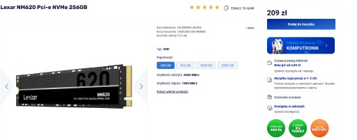 Zdjęcie oferty: dysk m2 NM620  256gb