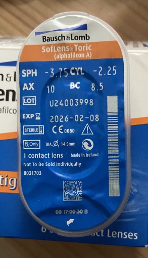 Zdjęcie oferty: Bausch&Lomb Soflens toric -3,75, cyl -2,25 2szt