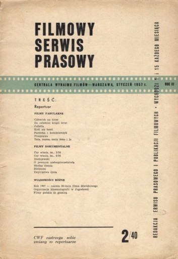 Zdjęcie oferty: Filmowy Serwis Prasowy nr 2/40 1957 r.
