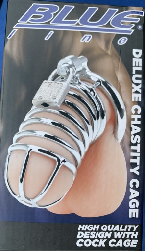 Zdjęcie oferty: Deluxe Chasity Cage Blue line klatka pas cnoty