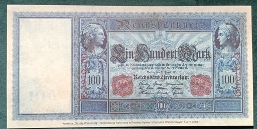 Zdjęcie oferty: Niemcy 100 marek 1910 PWPW reprodukcja unc 