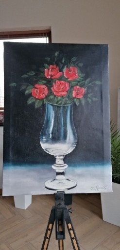 Zdjęcie oferty: Obraz olejny płótno Wazon z różami