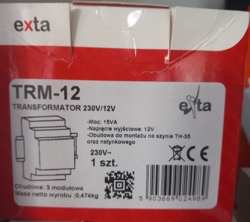 Zdjęcie oferty: TRANSFORMATOR 230/12V AC 15VA TRM-12