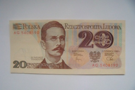 Zdjęcie oferty: Polska Banknot PRL 20 zł.1982 r.seria AG UNC