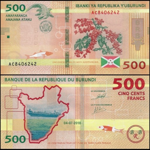 Zdjęcie oferty: 500 FRANKÓW - Burundi, 2018 rok, stan bankowy