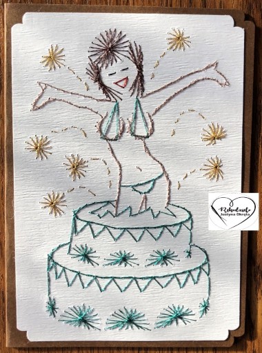 Zdjęcie oferty: Kartka urodzinowa tort haft