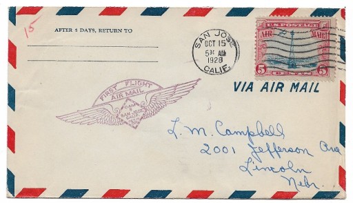 Zdjęcie oferty: Pierwszy lot, USA, San Jose-Omaha, 15.10.1928