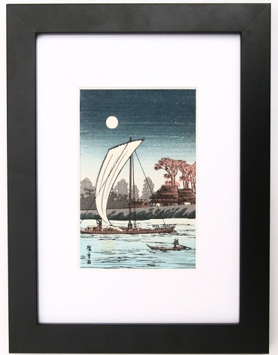Zdjęcie oferty: Księżyc i łódź na rzece -  drzeworyt japoński