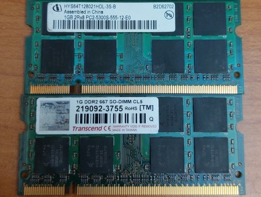 Zdjęcie oferty: Pamięci RAM do laptopów SODIMM DDR2 po 1GB każda