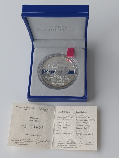 Zdjęcie oferty: Moneta srebrna Francja Mozart 1/4 euro