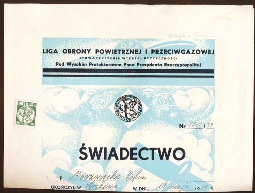 Zdjęcie oferty: 1939 PMW, LOPiP KRAKÓW, ŚWIADECTWO.