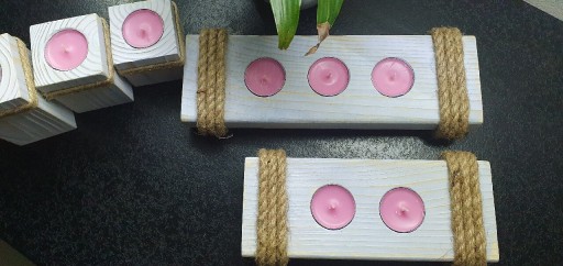 Zdjęcie oferty: Świeczniki płaski 3 tealight drewno biały vintage 