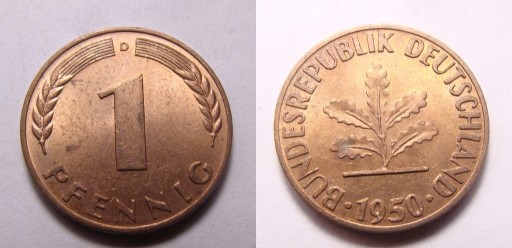 Zdjęcie oferty: Niemcy 1 pfennig 1950 r. D PIEKNA!