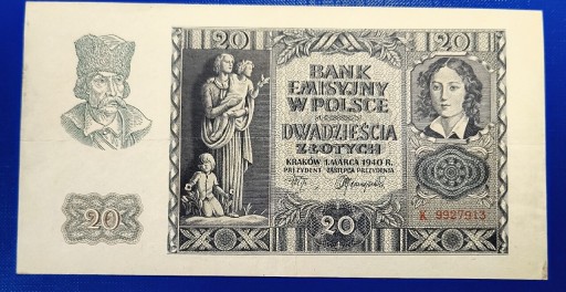Zdjęcie oferty: Banknot , 20 złotych 1940