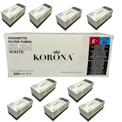 Zdjęcie oferty: 10 x KORONA SLIM WHITE 250 szt GILZY PAPIEROSOWE