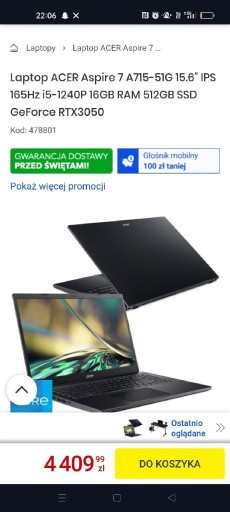 Zdjęcie oferty: Laptop ACER Aspire 7 A715-51G 15.6" IPS