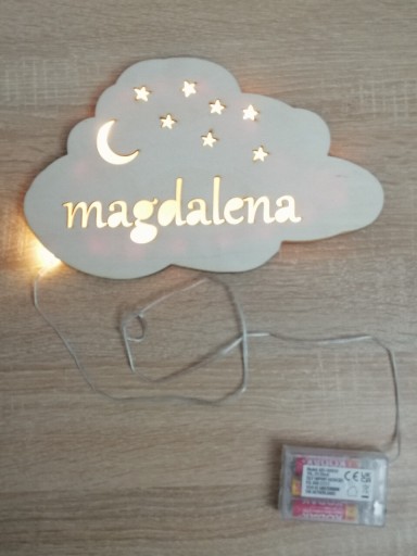Zdjęcie oferty: Lampka Led Bateria chmurka Imię dla dziecka