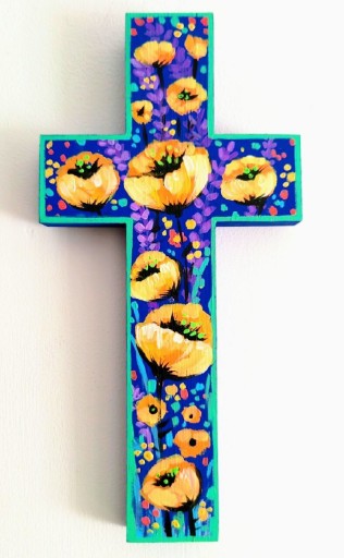 Zdjęcie oferty: Krzyż drewniany ręcznie malowany (rękodzieło).
