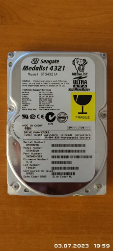 Zdjęcie oferty: Retro dysk HDD Seagate Medalist 4321 4,3GB