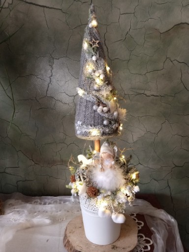 Zdjęcie oferty: Choinka sweterkowa srebrna aniołek led