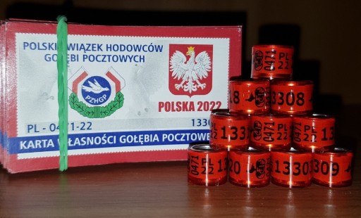 Zdjęcie oferty: Obrączki dla gołębi PL FCI 2022+karty -50 sztuk