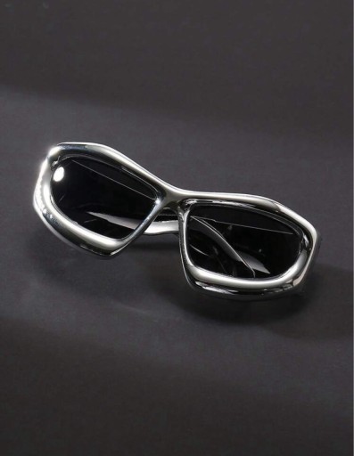 Zdjęcie oferty: Nowe modne srebrne uniseks prostokątne okulary przeciwsłoneczne y2k
