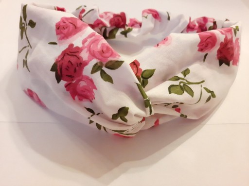 Zdjęcie oferty: Opaska do włosów bawełna biała różowa kwiaty