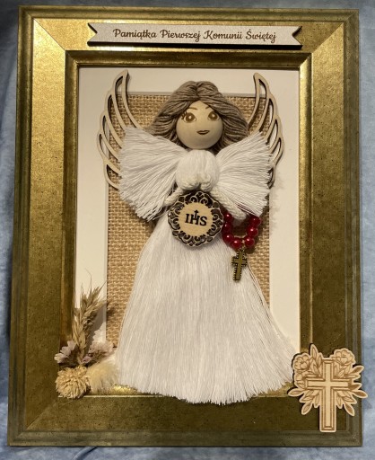Zdjęcie oferty: Anioł Stróż w złotej ramce Komunia dziewczynka