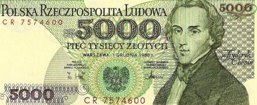 Zdjęcie oferty: 2 banknoty 5000 zł -Fryderyk Chopin - stan UNC