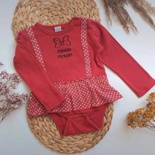 Zdjęcie oferty: Body 92 czerwone w kropki myszka Miki Minnie długo rękaw z szelkami 