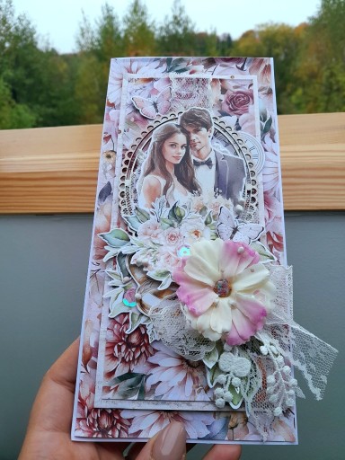 Zdjęcie oferty: Kartka ślubna różowa z okazji ślubu rękodzieło 
